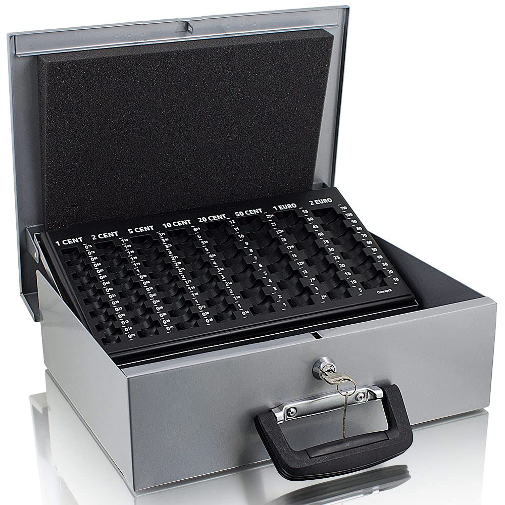35cm Hellgrau Geldtransportbox Geldkassette Münzzählbrett Zähl- und Transportkassette Münzkassette Geld Kasse Geldkasse Transportbox 350mm