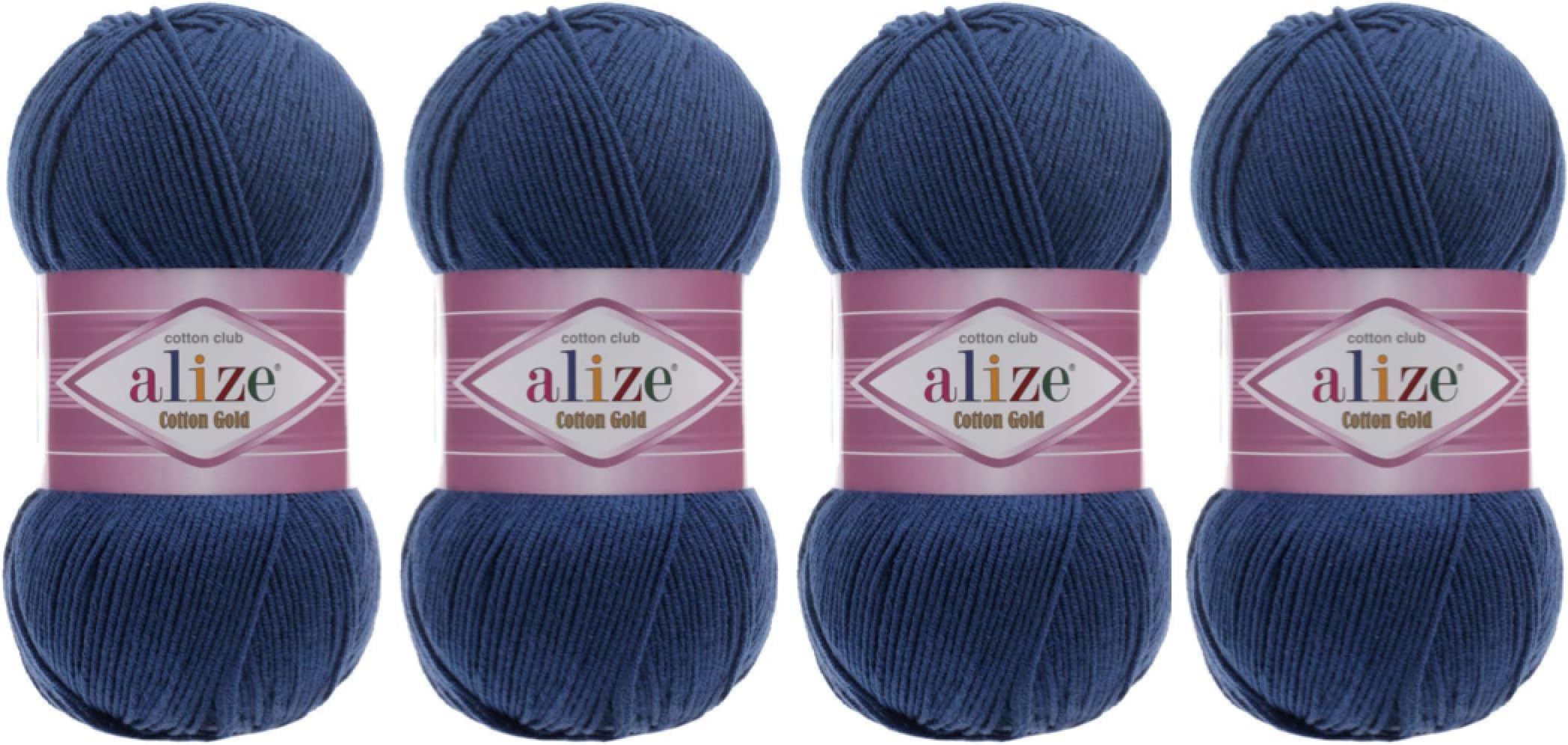 55% Cotton 45% Acrylic Yarn Alize Cotton Gold Thread Crochet Hand Knitting Art Lot of 4skn 400 gr 1444 yds (279-Midnight Blue)