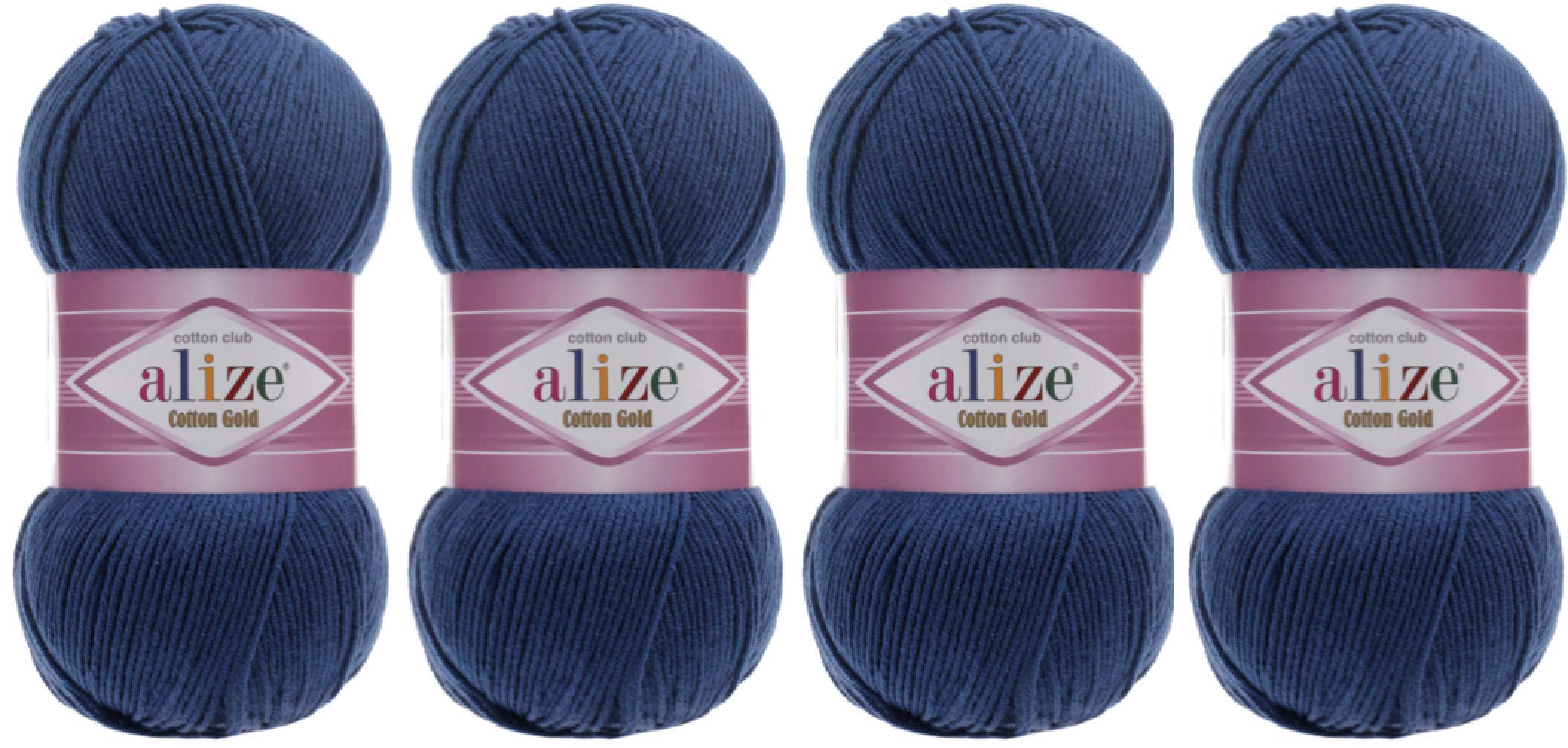 55% Cotton 45% Acrylic Yarn Alize Cotton Gold Thread Crochet Hand Knitting Art Lot of 4skn 400 gr 1444 yds (279-Midnight Blue)