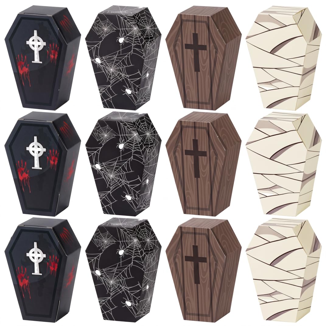 Tsawntd Coffin Candy Boxes 12 Pack Spooky Black Mini