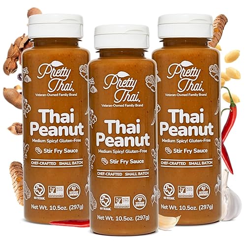Pretty Thai Salsa de maní, sin gluten, sin OMG, vegano, auténtico, salteado, aderezo, condimento de arroz, condimento y salsa de inmersión, 100%