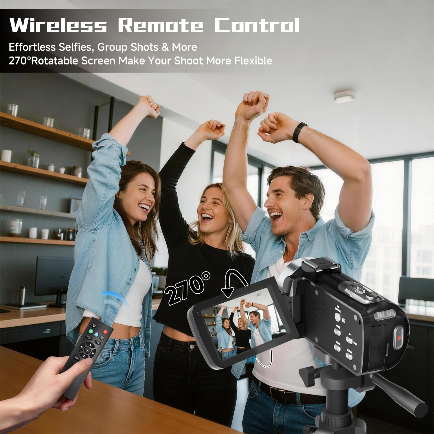 Videocamera, videocamera 4K da 56 MP, zoom 18x, rotazione a 270°, touchscreen con visione notturna a infrarossi, telecamera Wifi Vlogging per YouTube, scheda da 64 GB, anti-vibrazione, telecomando