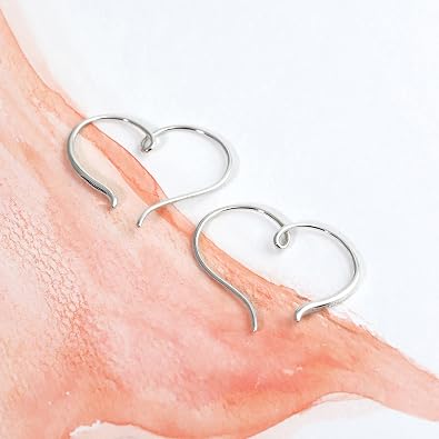Boma Jewelry Sterling Silver Polished Heart Pull Through Hoop Earrings