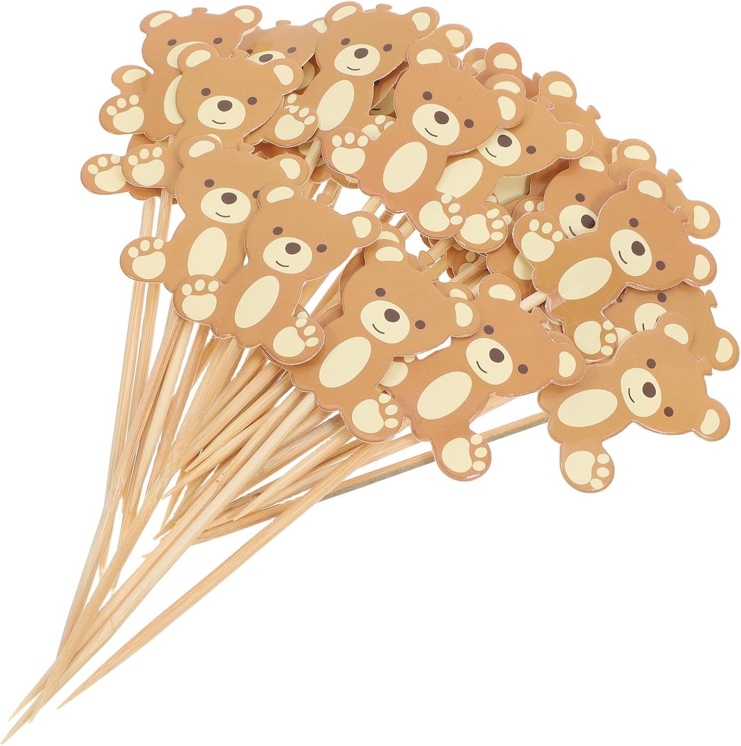 50 Pcs Bear Cake Decorations Cute Party Dessert Fruit Garnish Sticks Non-edible Cake Toppers for Shower Birthday Party