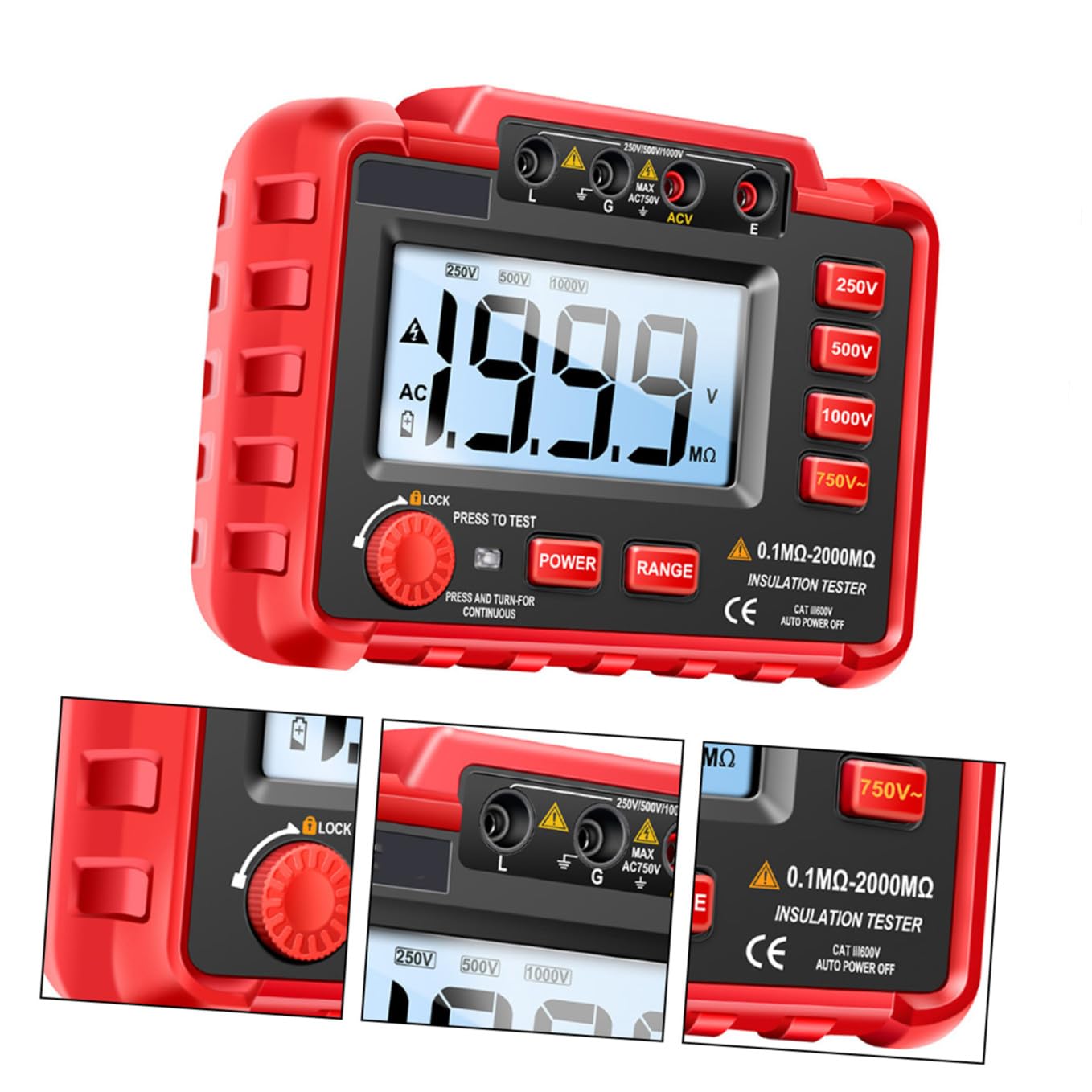 1Set Digital Insulation Resistance Tester Megohmmeter with Backlight LCD Display Electrical Insulation Measurement Tool for Equipment Maintenance and Verification