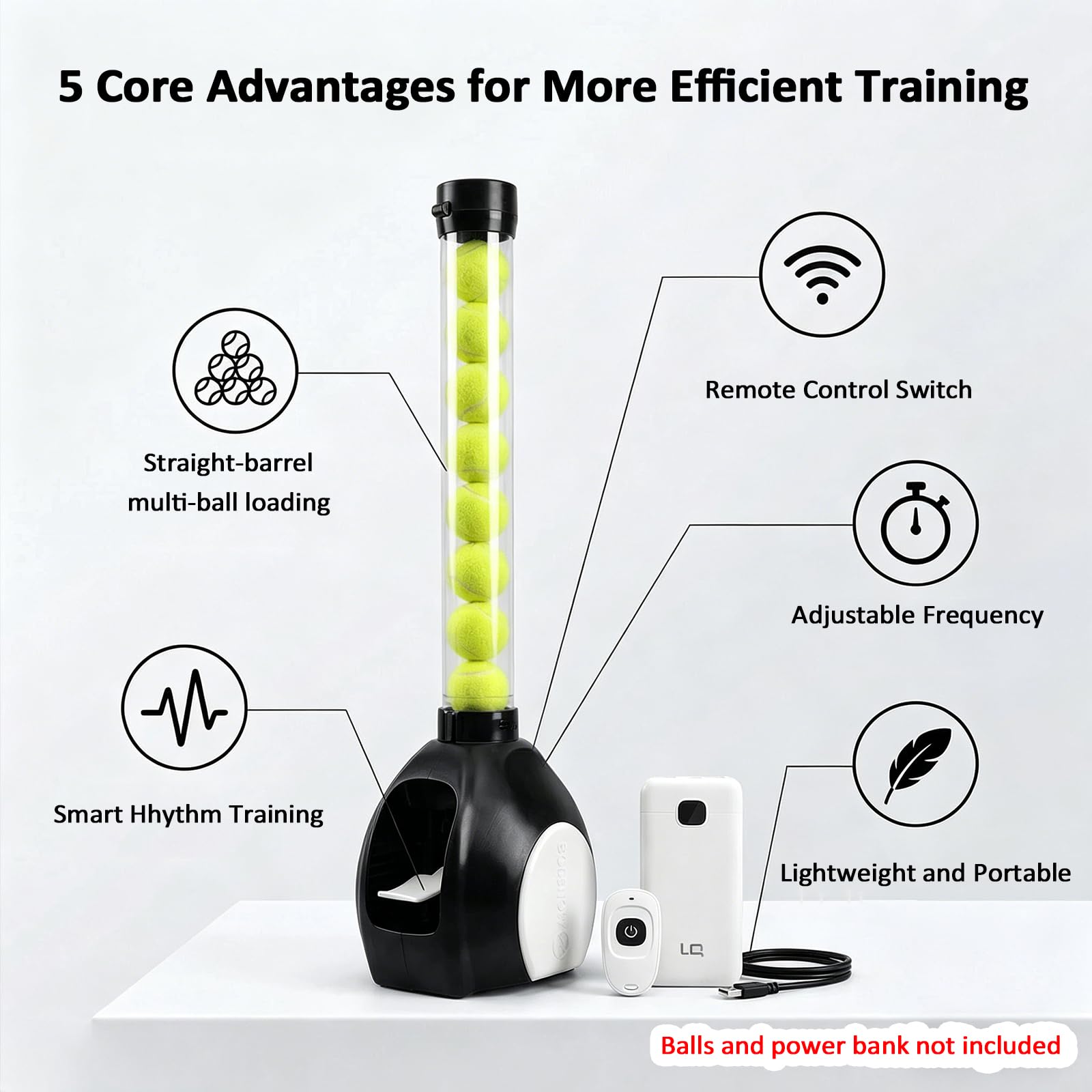 Máquina Lanzapelotas De Tenis Plegable, Portátil, con Capacidad para 18 Pelotas, Frecuencia Ajustable, Control Remoto, Carga USB-C, Ideal para Práctica Y Entrenamiento