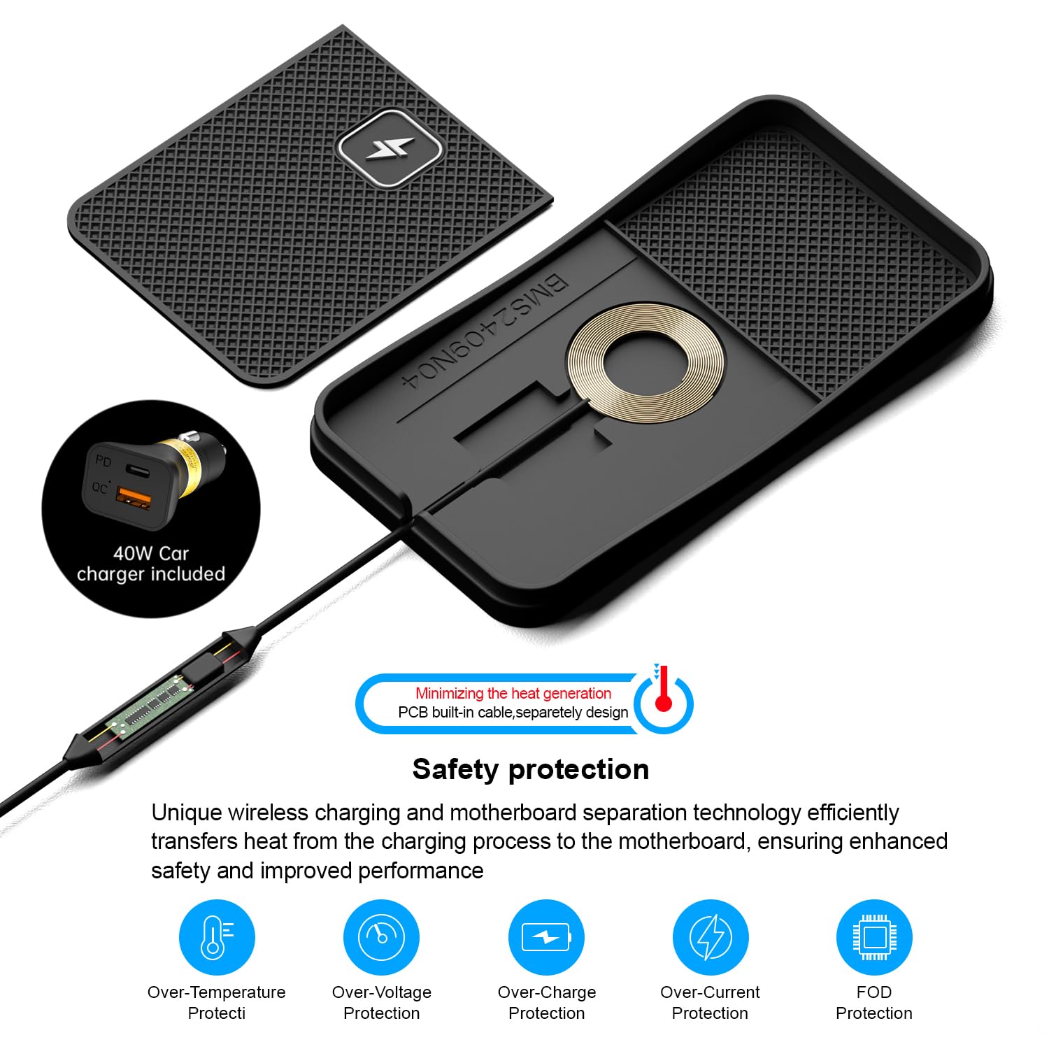 Tappetino Ricarica Wireless Magnetico Per Auto - 15W, Compatibile IPhone MagSafe, Cavo Incluso - Foto 8