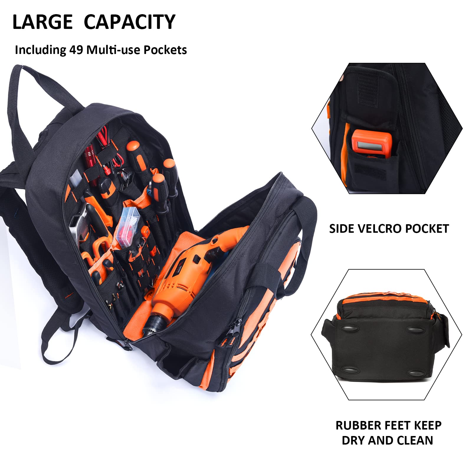 AUMTISC Zaino per attrezzi Zaino da cantiere per impieghi gravosi Borsa per attrezzi con tasca multiuso Zaino per lavori industriali e edili (ORANGE)