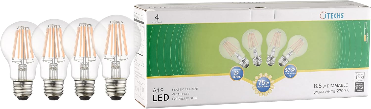 Bulbs, LED, 80pk (40-2pks), 75W, Warm White 2700K, Dimmable, A19, E26 Medium Base, Clear Bulb