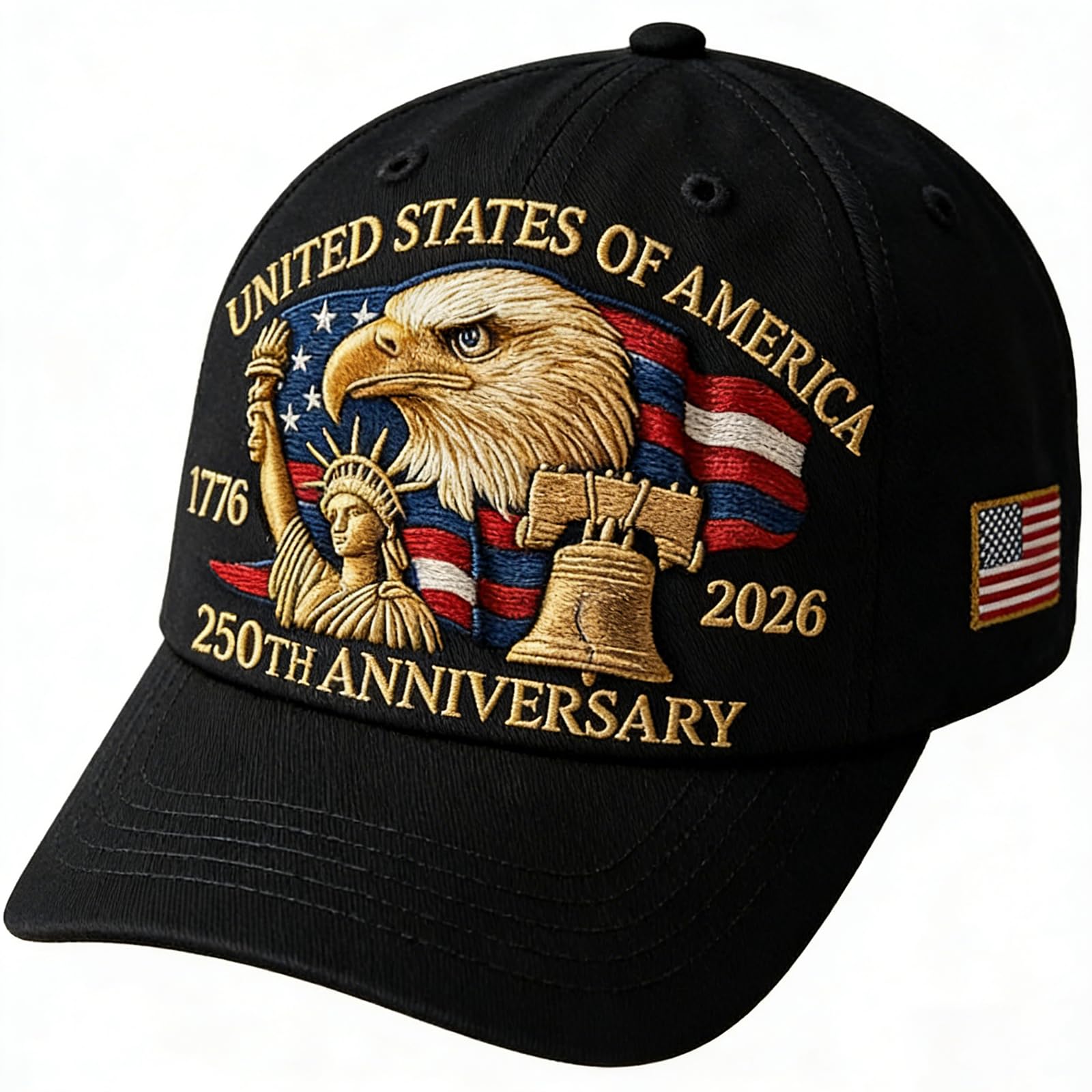 250 Anniversary USA Hat – United States 250th Anniversary Adjustable Patriotic Baseball Cap, Commemorative American Heritage (Black)