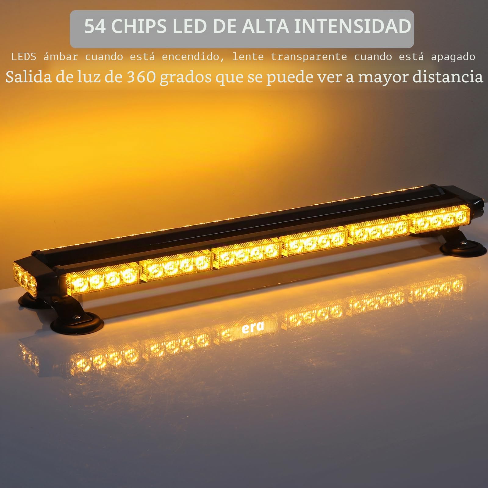 Justech 54LED Luz Estroboscópica Coche,54W Barra Luz de Emergencia,27 Modos Flash,IP65 Impermeable,Base Magnética,12 V/24 V Luces de advertencia Ámbar con 5M Cable para Coche Camión Remolque