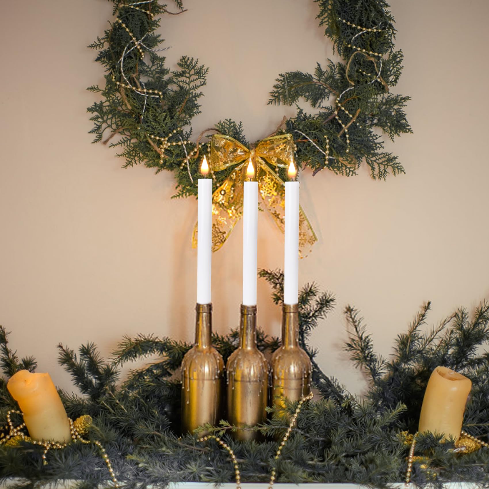 beek Candele a LED per finestra senza fiamma con telecomando, set da 10 candele a stelo a batteria, con portacandele dorate rimovibili, ideali come decorazione natalizia, luce di nozze