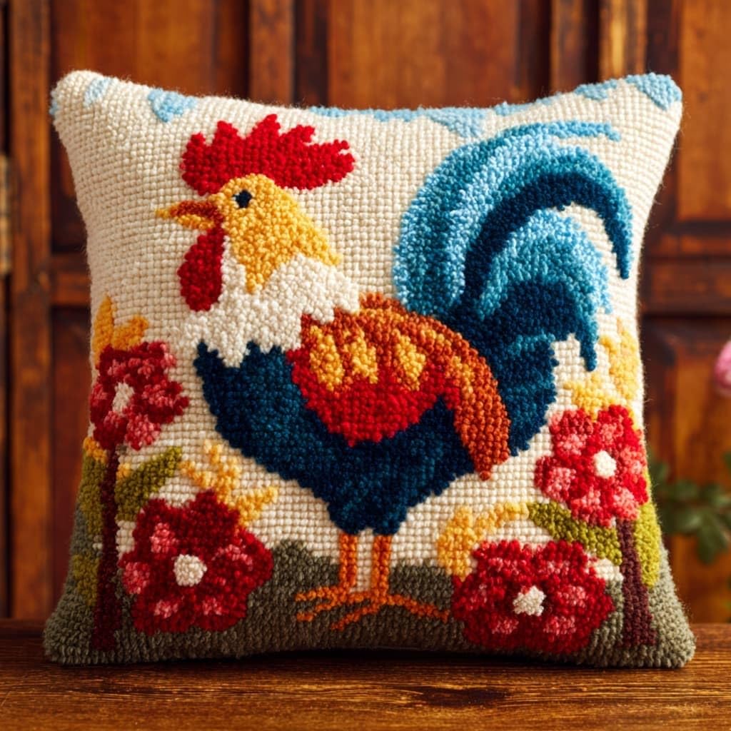 Taxpy Latch Hook Cushion Kits Rooster 17X17 Inch