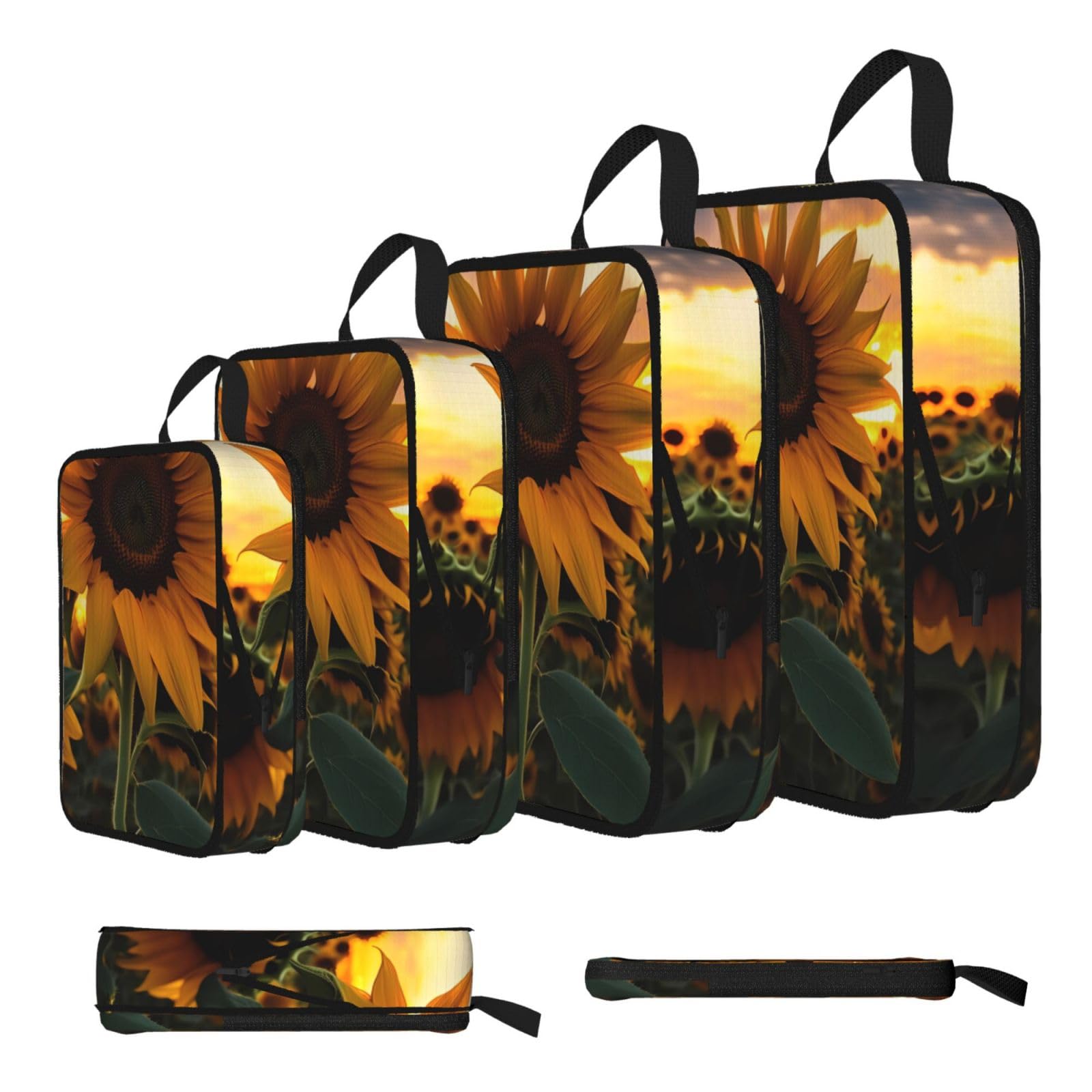 Sxzvvbn Black Farm Sunflower Compression Packing Cubes 4 Piece Set