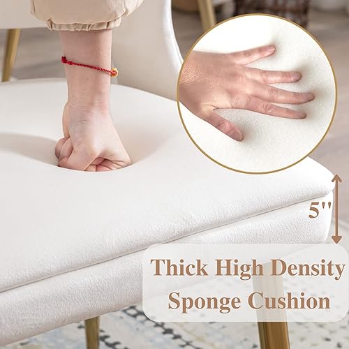 Miniatura 3 de Juego de 2 sillas de comedor de terciopelo beige con patas doradas, juego de 2 sillas de comedor modernas de mediados de siglo con respaldo de