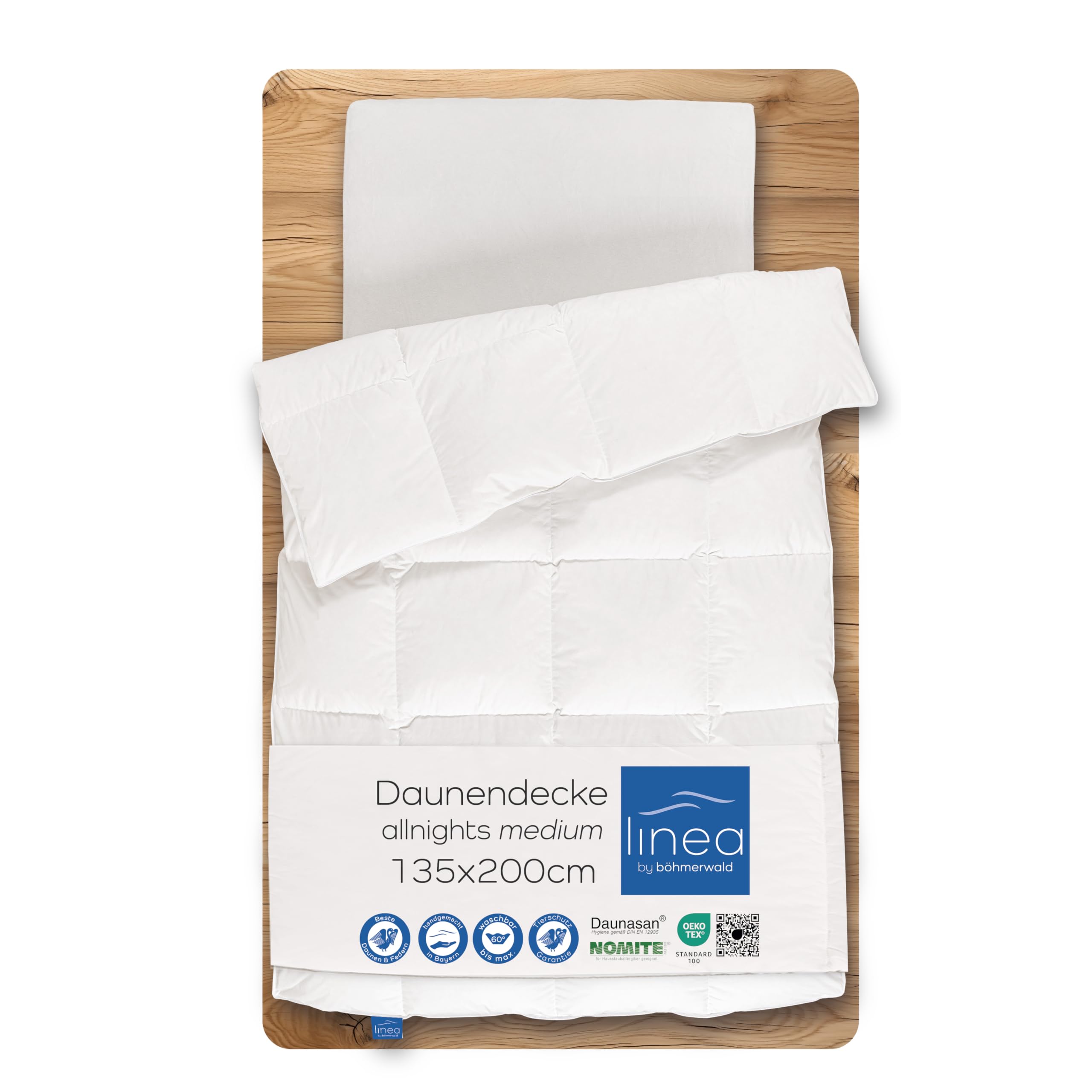 LINEA by böhmerwald Allnights Przytulna kołdra, średnia, 135 × 200 cm, 100 % nowe pióra i puch, odpowiednia dla alergików, możliwość prania w temperaturze do 60°C, wyprodukowana w Niemczech