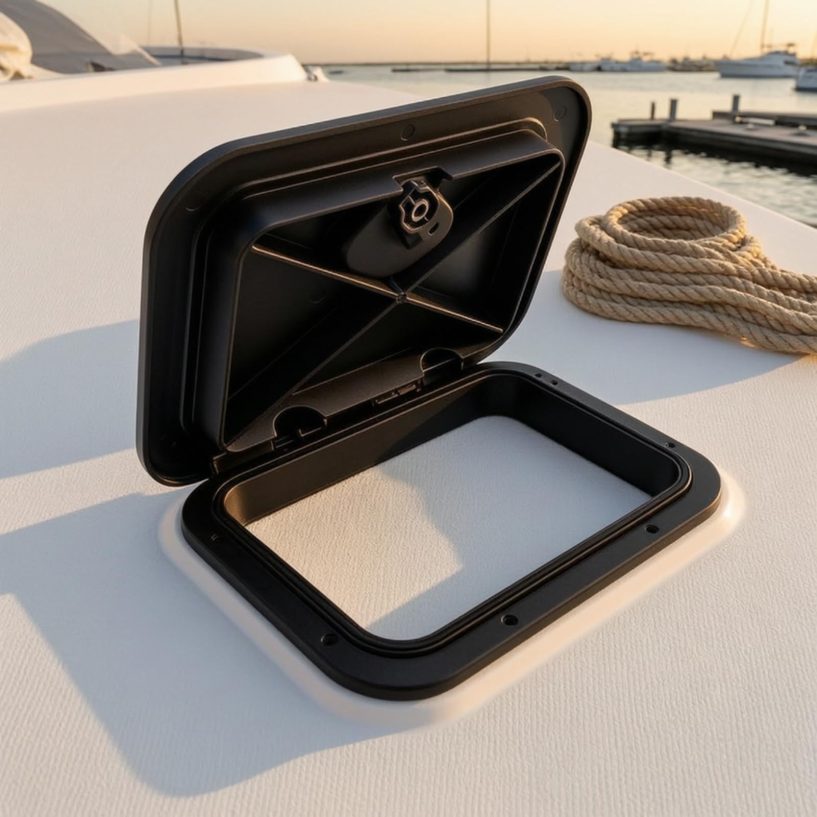 Portello Marino con Telaio Impermeabile, Bianco, 270-375 | Boccaporto con Coperchio Incernierato, Antiscivolo, Botola Quadrata, per Barca, Vano Portaoggetti, Cantieri nautici