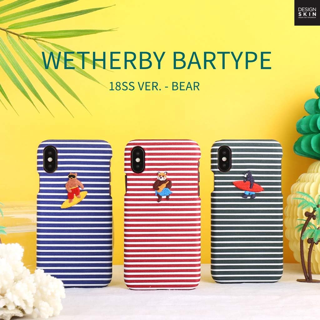 Design Skin DSK13425iX iPhone X Case, Wetherby BARTYPE Bear Surfer Green, Weather by Bar Type, Bear iPhone Cover
