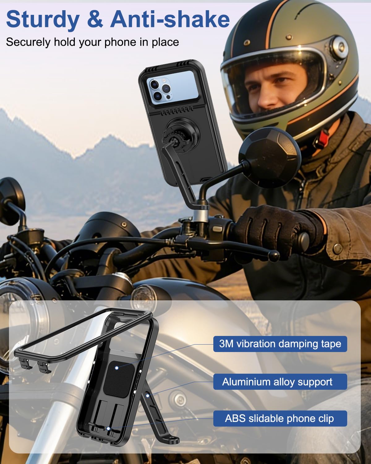 Porta Telefono Moto Impermeabile [1S Sgancio Rapido] Supporto Telefono Moto Specchietto Porta Cellulare Scooter con Touch Screen Rotazione di 360 per Smartphone da 4.7-6,9" Pollici