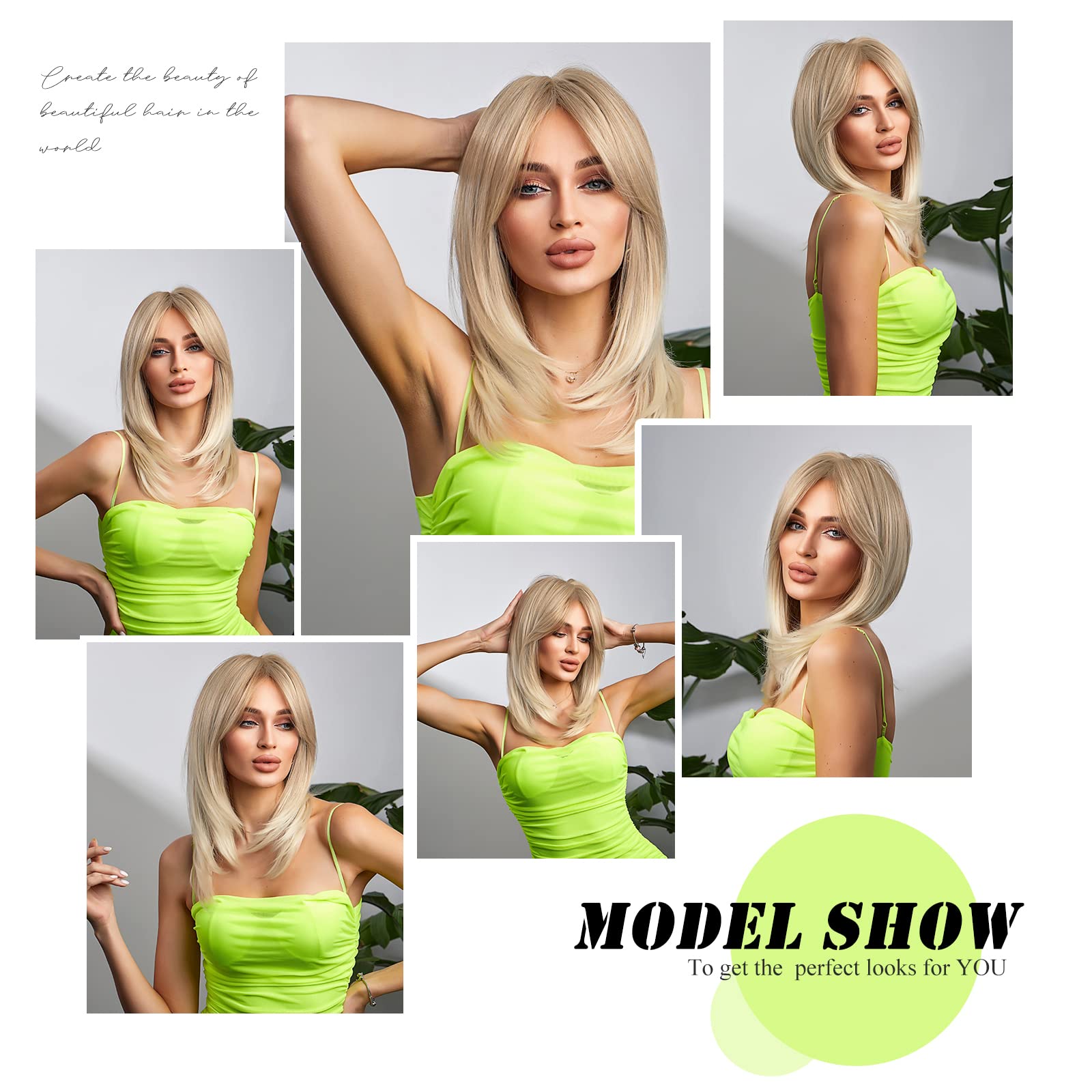 HAIRCUBE Długie Blond Peruki dla Kobiet Peruka z Włosów Syntetycznych z Grzywką