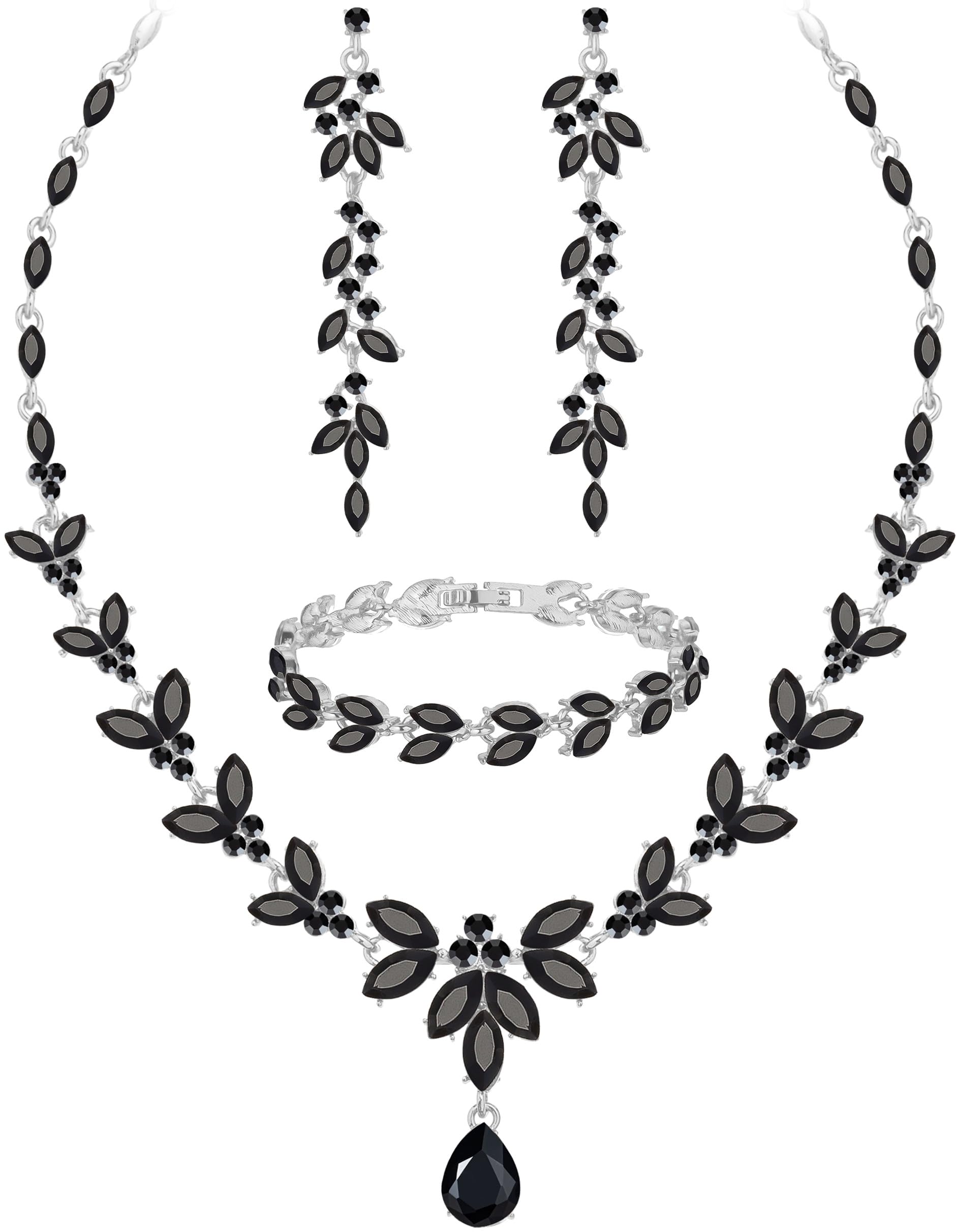 Paxuan Wedding Jewelry Sets for Bride Bridesmaid Bridal Jewelry Set for Women Wedding Crystal Necklace Earrings Bracelet Set for Party Prom Jewelry
