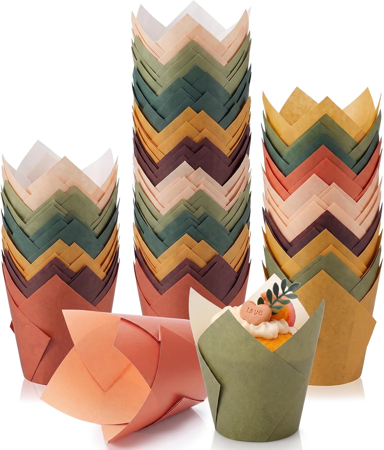 Newtay 120 Pcs Fall Tulip Cupcake Liners Pumpkin Maple Leaf Muffin Liners