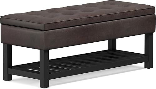 Miniatura 71 de SIMPLIHOME Cosmopolitan - Banco otomano rectangular de transición de 44 pulgadas de ancho con parte inferior abierta en piel sintética vegana gris