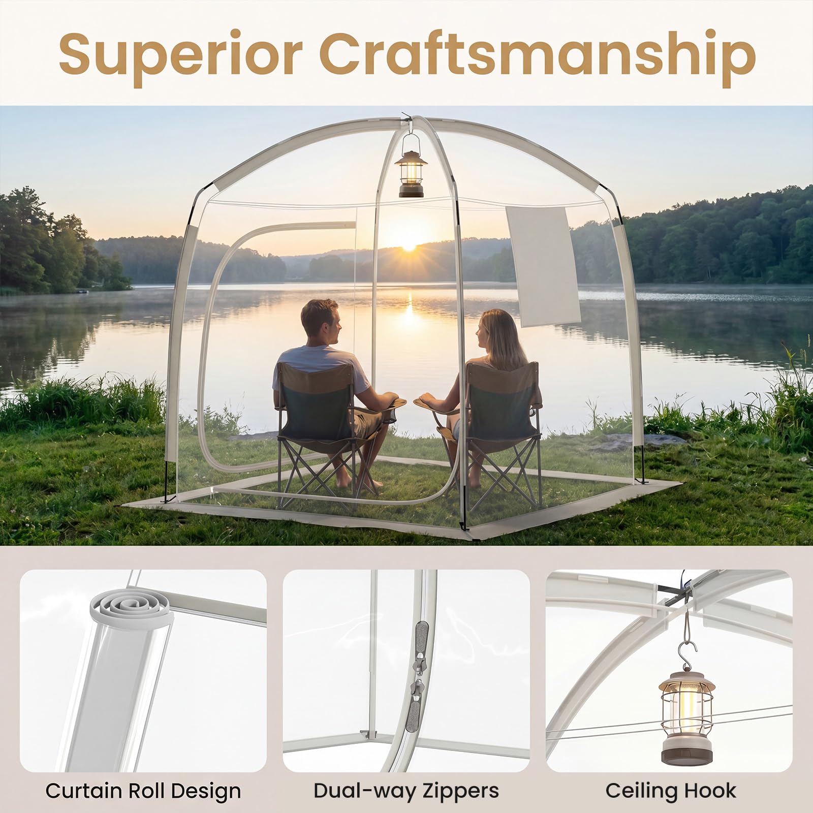 HOMASIS Tienda de Campaña Deportiva Transparente | Carpa Plegable para 2 a 4 Personas con Ventana, Puerta con Cremallera y Bolsa de Transporte para Eventos Deportivos