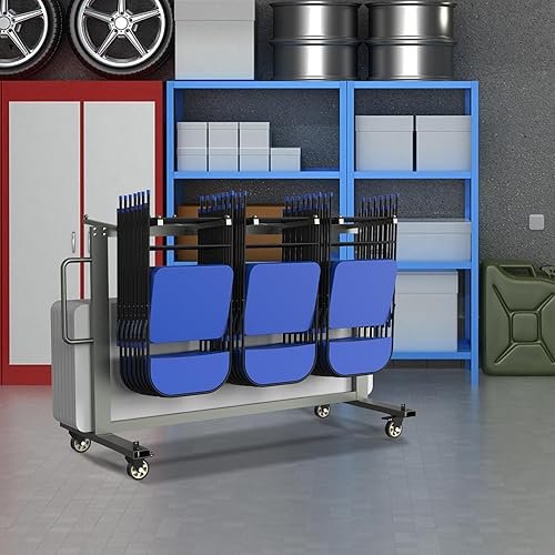 Miniatura 8 de Silla plegable gris y carrito de mesa, capacidad de peso de 400 libras, silla plegable con ruedas giratorias de 4 pulgadas que hacen que almacenar y