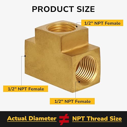 Miniatura 10 de JUWO 18" NPT hembra x 18" NPT macho x 18" NPT hembra, camiseta Barstock Street, accesorio de tubería de latón para aire, propano, LP y gas natural