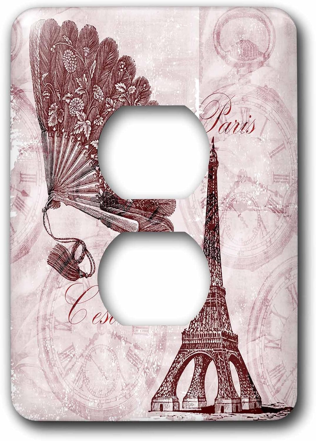 3dRose Paris Vintage Eiffel Tower Time in Pinks double toggle switch
