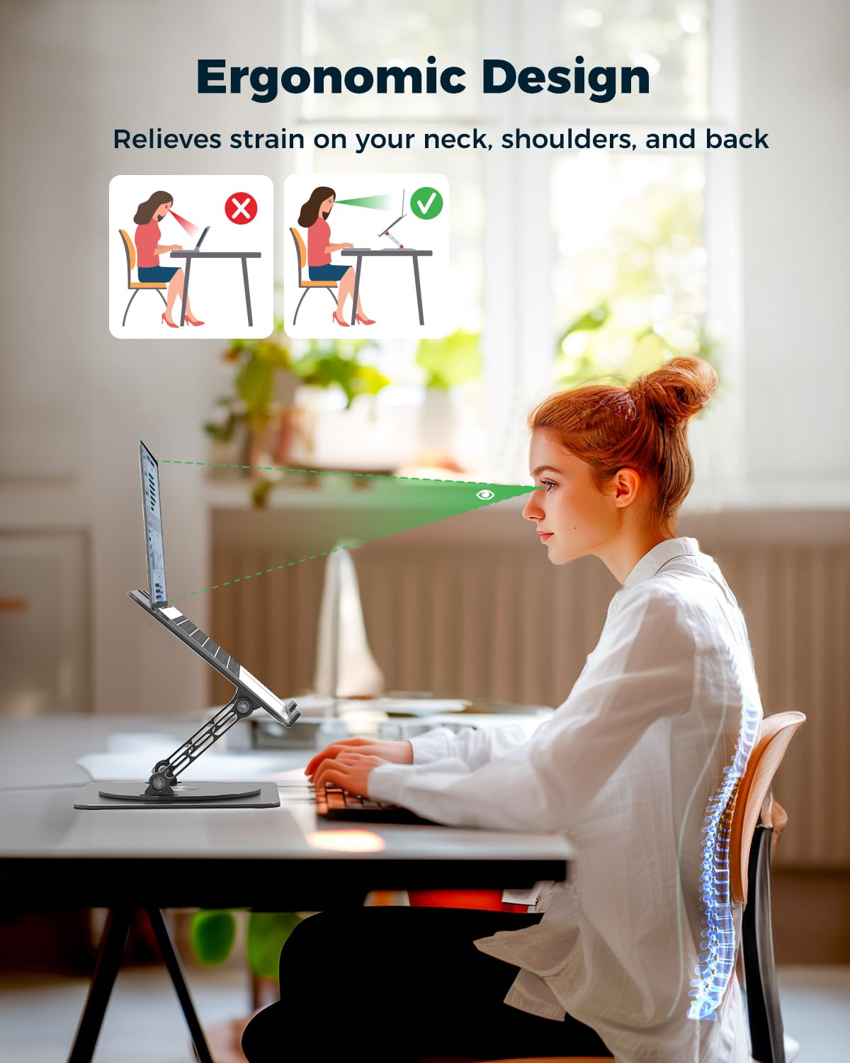 Aoviho Soporte ajustable para computadora portátil con base giratoria de 360°, soporte elevador ergonómico de aluminio para laptop, soporte portátil para MacBook Pro/Air, Dell, HP, Lenovo de hasta