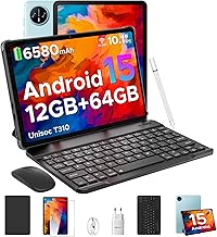 DOOGEE Tab A9 Tablet 10 Inch Android 15, Tablet with Keyboard/Pen/Mouse/Case, 12GB RAM + 64GB ROM (TF 2TB), 6580mAh, Unisoc T310, Dual Speaker, 5G WiFi, HD IPS Display, 8MP, GMS, BT5.0, 3.5 mm, Face
