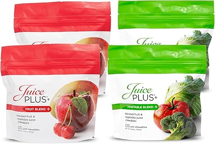 JuicePlus+ Fruit & Vegetable Blend Soft Chews - Tasty Vegan Fruit, Veggie Gummy Vitamins for Adults & Kids - 4 Month Supply 4 packs (2 of each flavor)