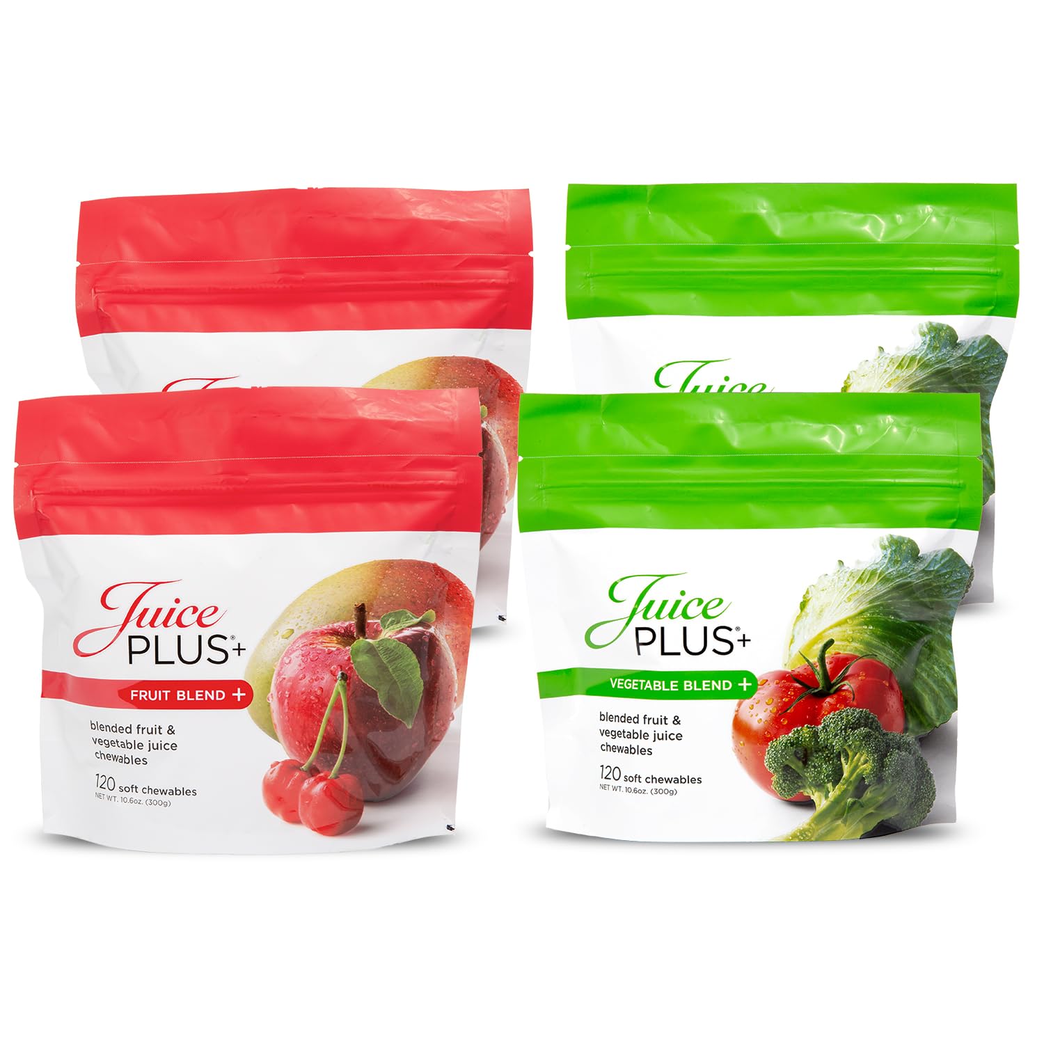 JuicePlus+ Fruit & Vegetable Blend Soft Chews - Tasty Vegan Fruit, Veggie Gummy Vitamins for Adults & Kids - 4 Month Supply 4 packs (2 of each flavor)