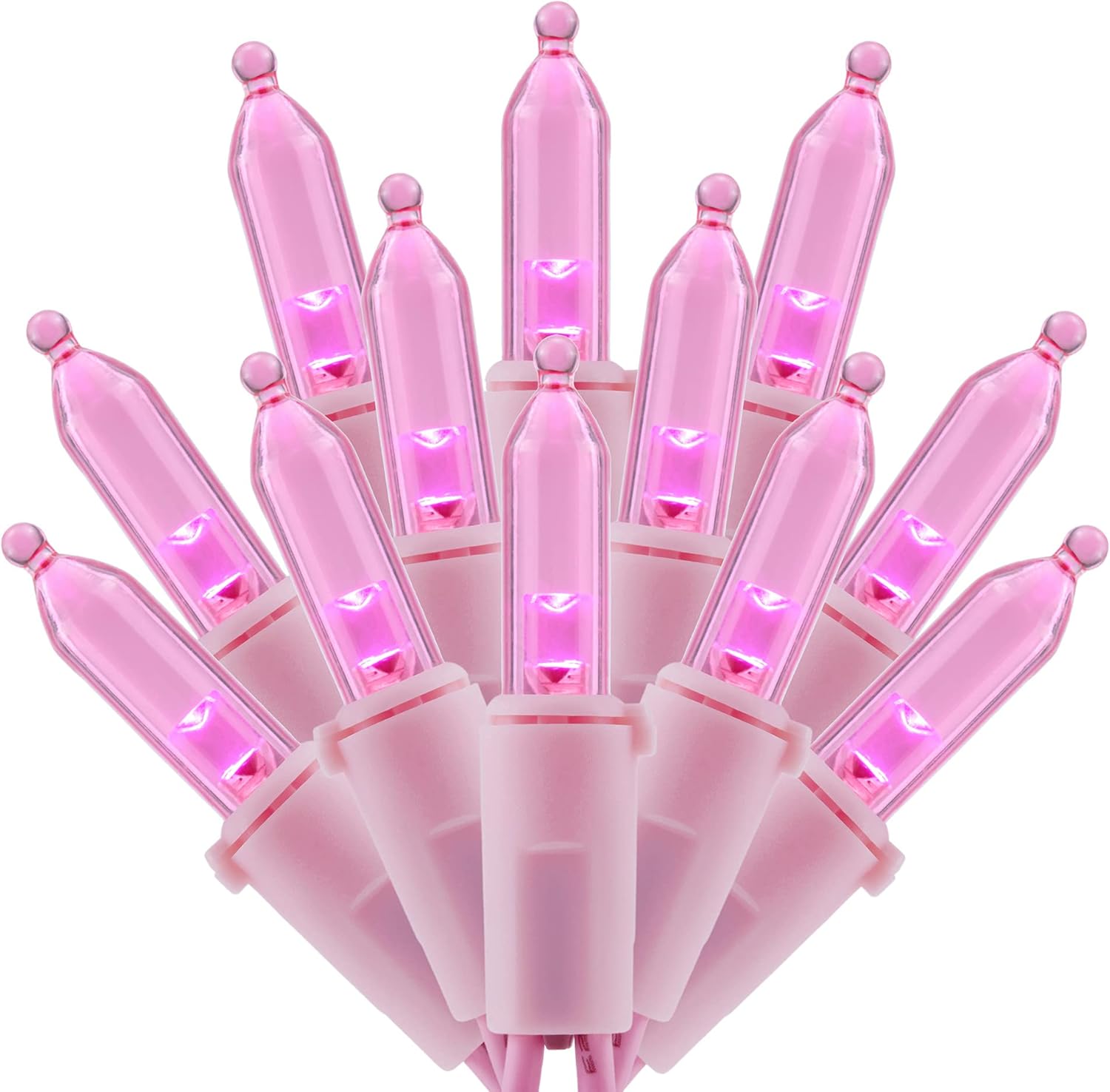 200 Pink LED Christmas Lights with Pink Wire, Pack of 2 Sets 33 ft 100 Count UL Certified Commercial Grade String Light