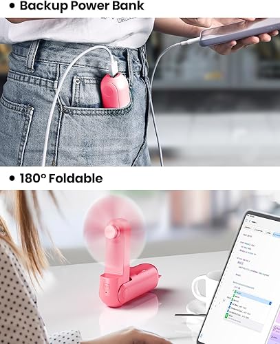 Miniatura 10 de Gaiatop Ventilador de mano portátil, pequeño ventilador plegable, mini ventilador de mano con batería recargable USB de 2000 mAh, ventilador de