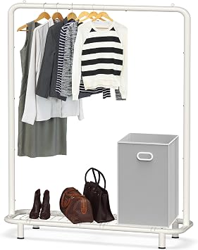 Simple Houseware Clothing Rack with Industrial Pipe and Bottom Shelves, White