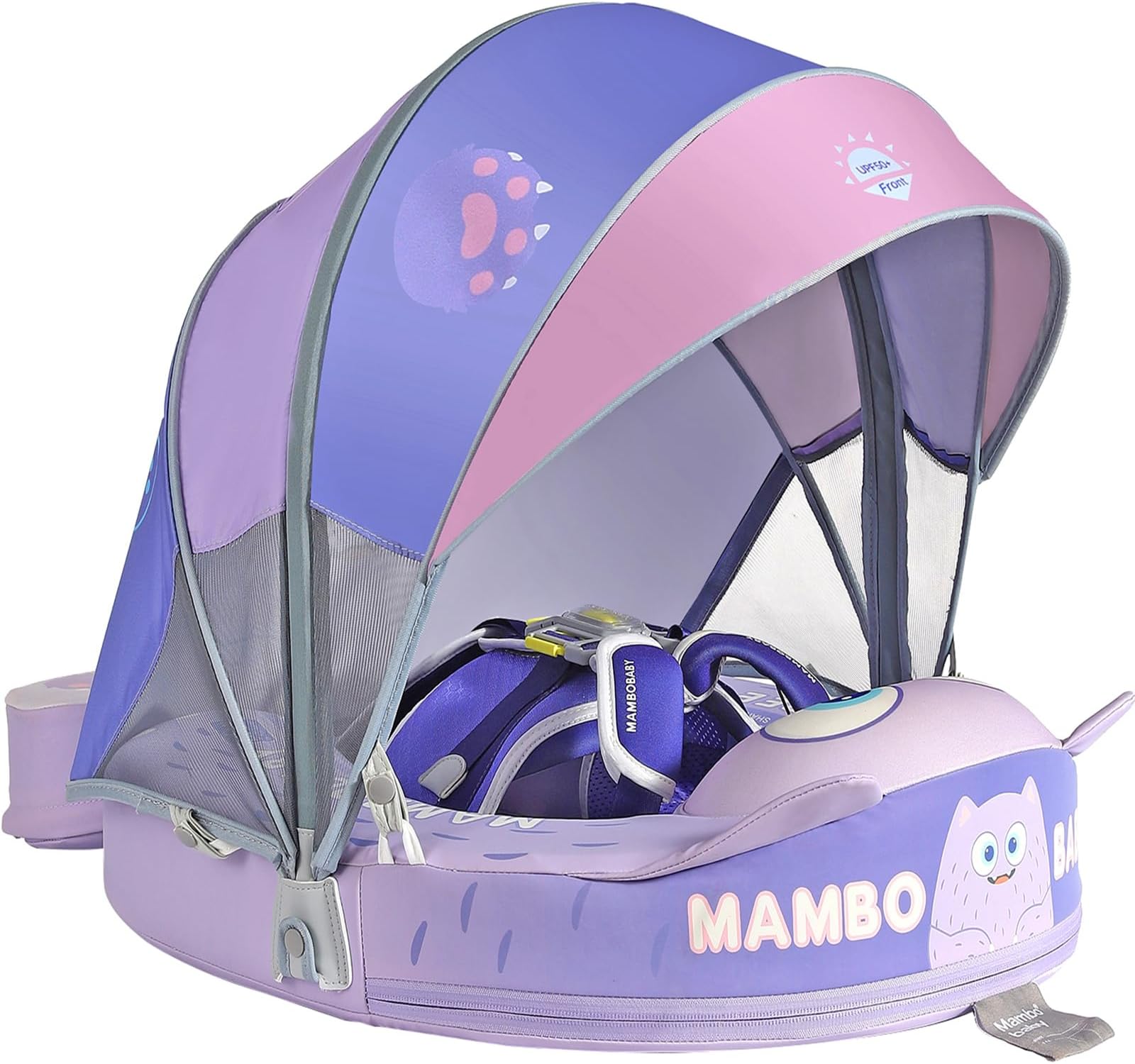 Big Buoyancy and Comfort Mambobaby Float with Canopy and Tail New Upgraded Non-Inflatable Baby Pool Float Mambo Float Swim Trainer Solid Infant Swim Float Adjustable Pearl Foam Baby Swim Ring