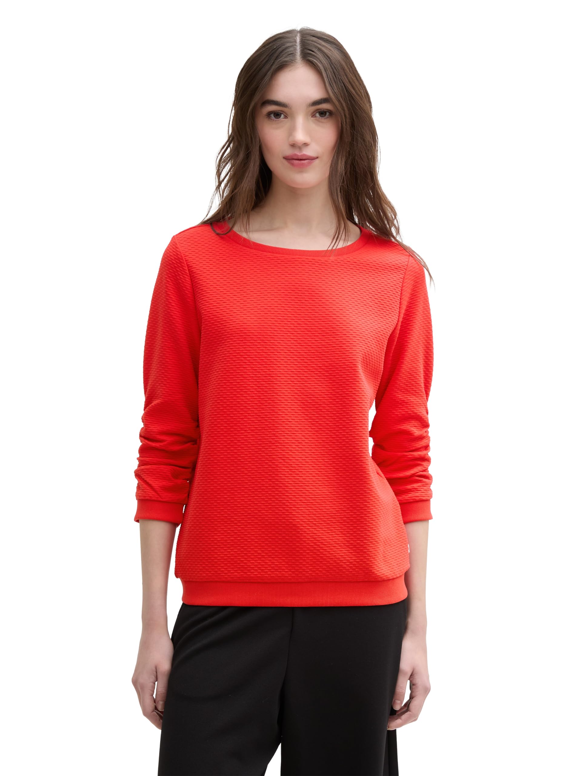 TOM TAILOR Denim Damen Sweatshirt mit Raffarm & Struktur