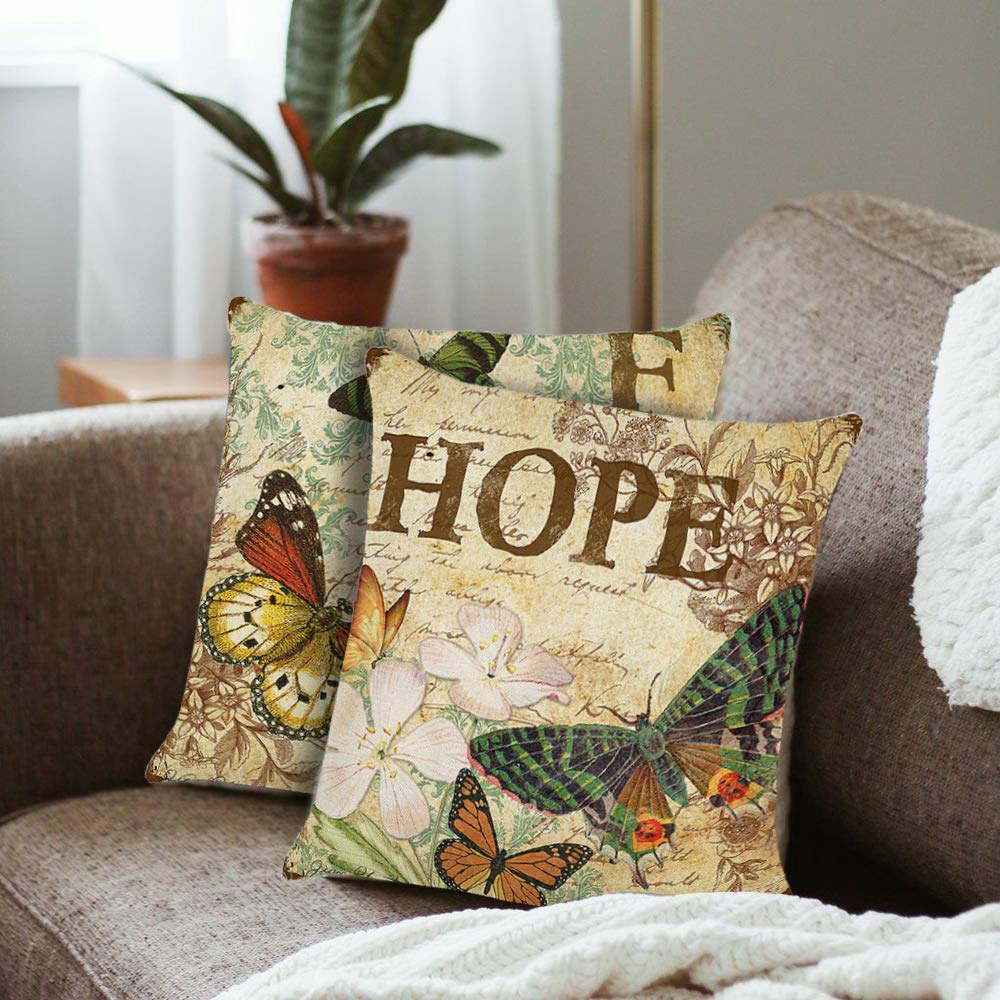 Inshere Set of Pillow Covers Vintage Decorative Linen Cusion Cover  Pillowcases Farmhouse Style Home Decor 18 x 18 Home Couch Sofa Bedroom