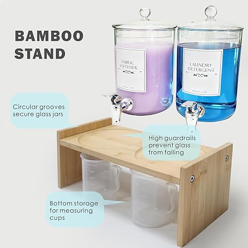 Miniatura 4 de Dispensador de detergente para ropa de vidrio, paquete de 2 dispensadores de suavizante de tela de jabón con soporte de bambú, etiqueta de espigas