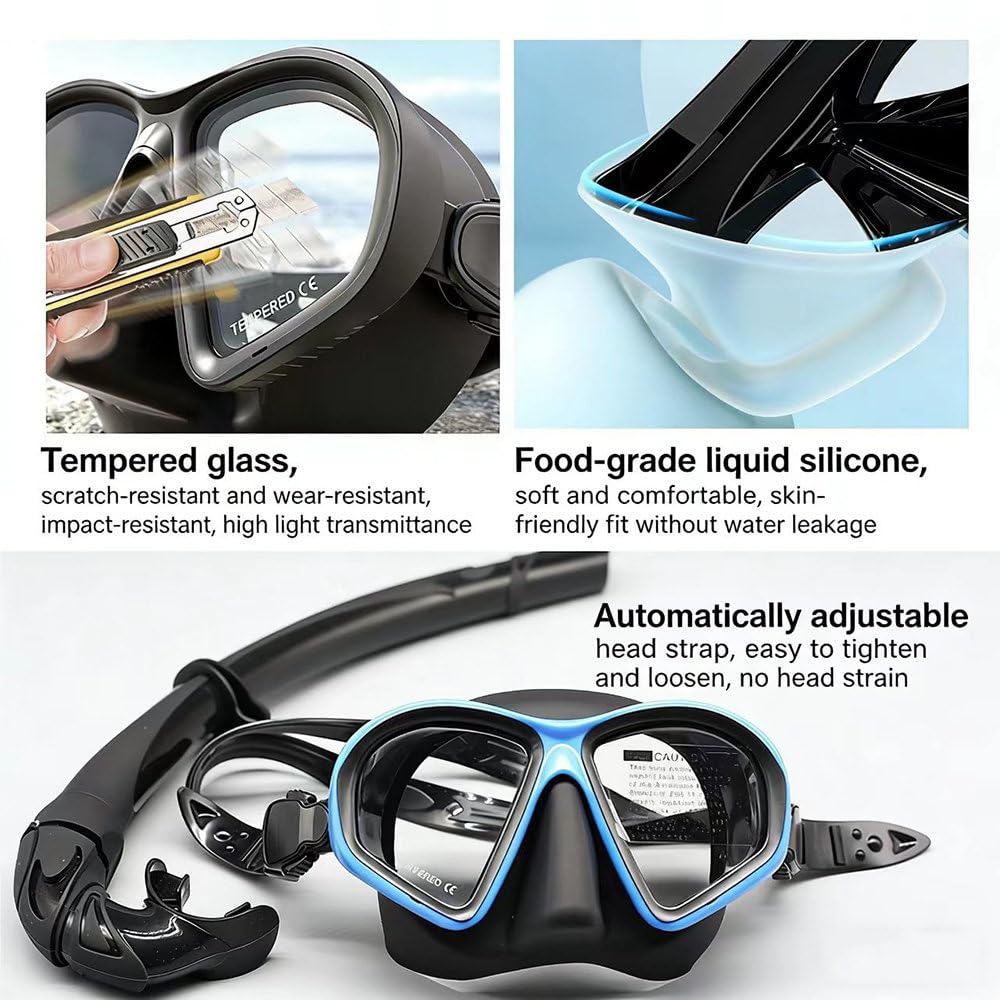 MáScara De Buceo Y Snorkel PanoráMica, Gafas De Buceo con System Antivaho, MáScara De Cristal Templado para Apnea Y Buceo— Ideal para Buceo, Snorkel Y NatacióN. C