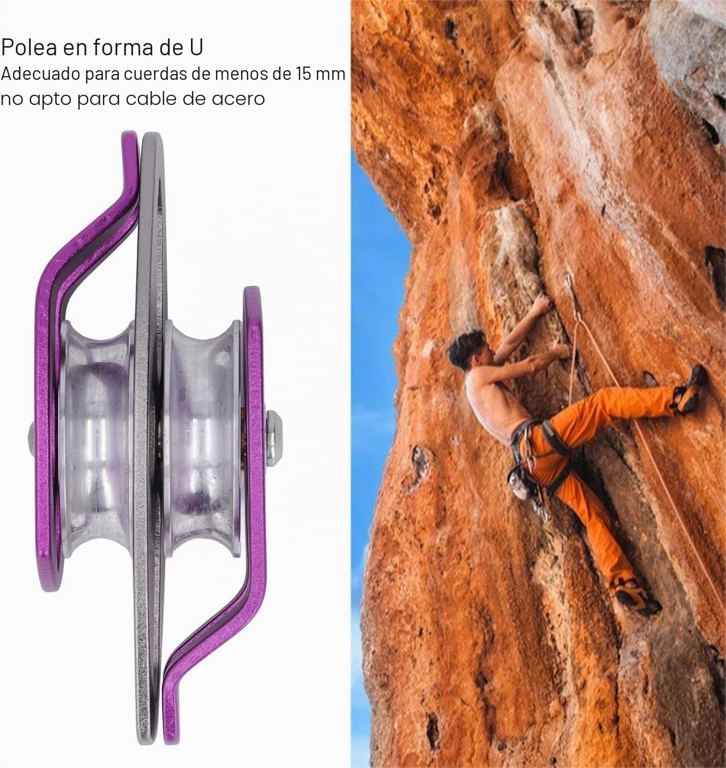 Polea Escalada 32 Kn Tandem Pulley Polea Aluminio Con Giro Lateral Poleas De Cuerda De Transporte Para Cuerdas Textiles Con 15 Mm, Para Cuerda De Roca Trabajo En Altura