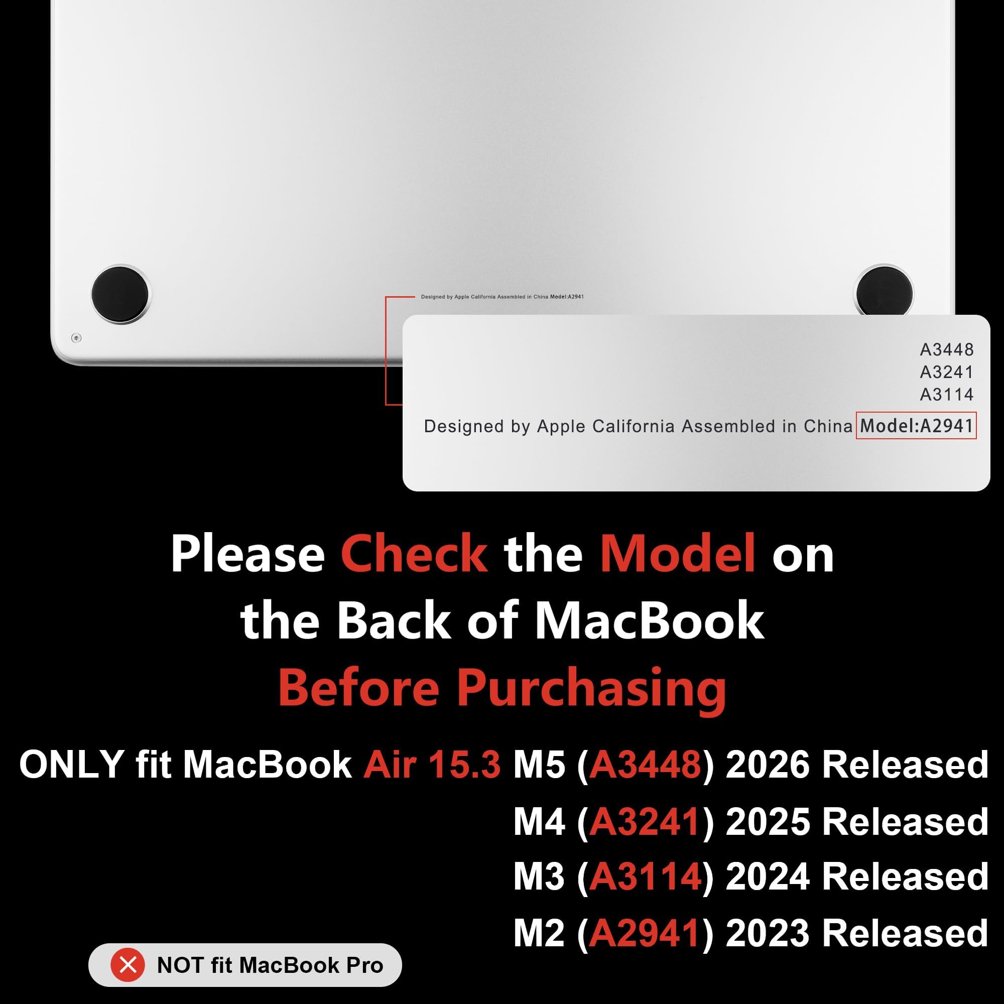 MEEgoodo Funda para MacBook Air de 15 pulgadas M4/M3/M2 2025 2024 2023, funda compatible con modelo (A3241/A3114/A2941) para MacBook Air de 15 pulgadas, laptop con teclado y cubierta de cámara y