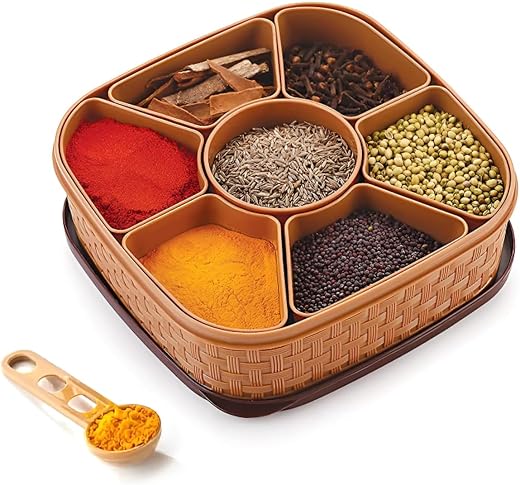 Oblivion Plastic Masala Box 1 Pc – Multicolor Spice Storage Container, Rangoli Organizer Dabba, Stylish Airtight Kitchen B