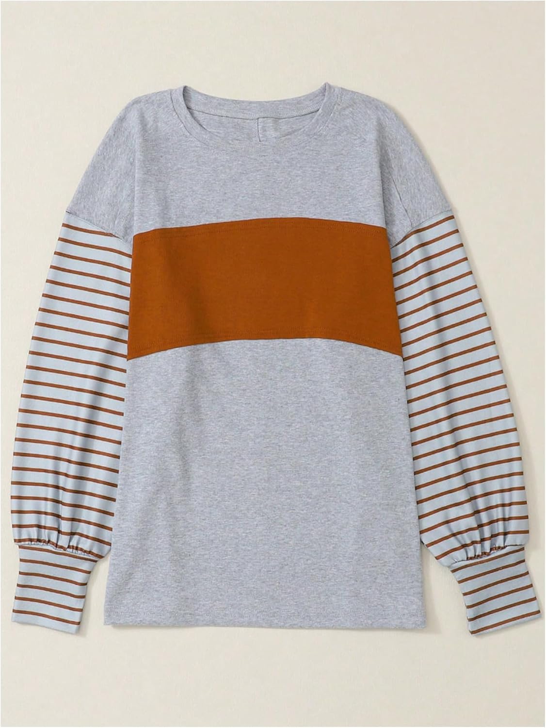 WDIRARA Women's Striped Color Block T Shirts Lantern Long Sleeve Crew Neck Tee Tops - Image 5