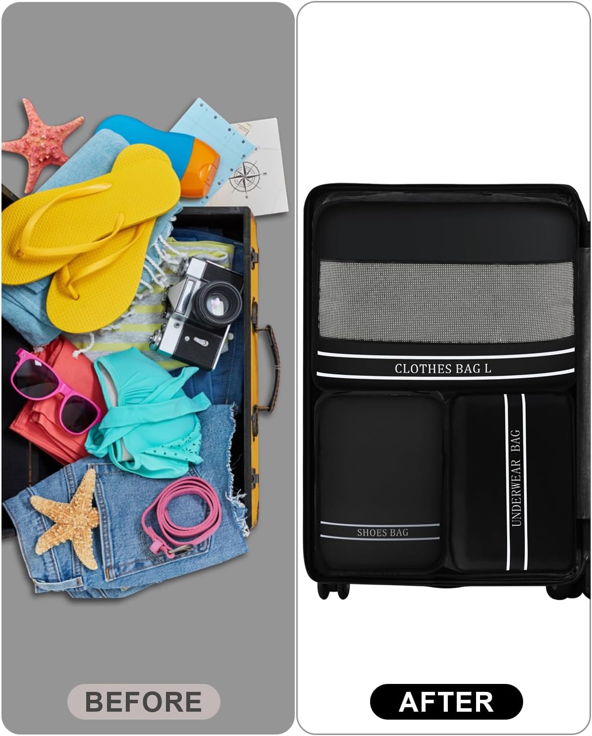 9 Set Packing Cubes Luggage Packing Organizers for Travel Accessories Space Saving Travel Bags for Carry On, Lightweight Mesh Zipper, Clothes, Shoes, Laundry and Shoe Bag, Suitcases (BLACK)