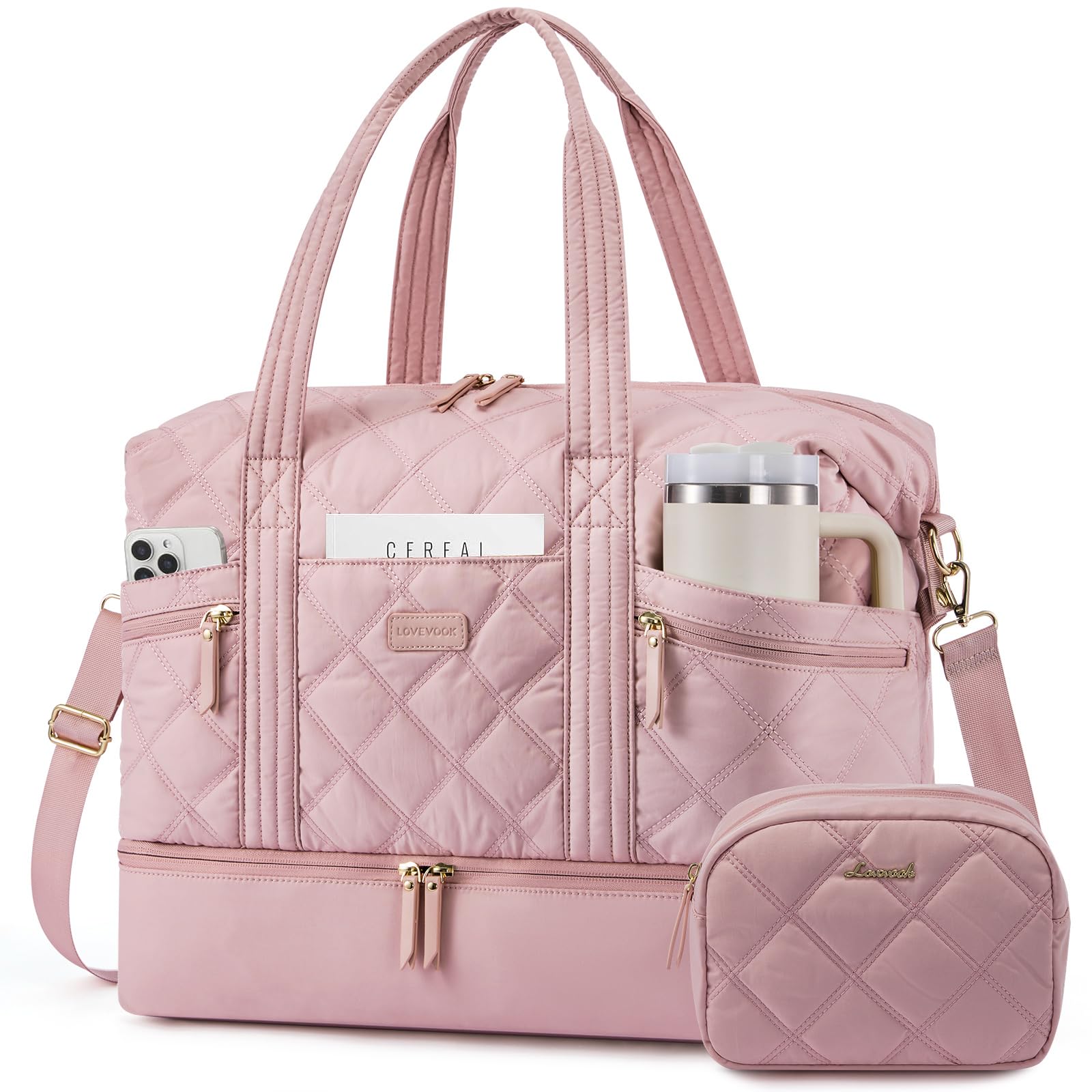 LOVEVOOK Travel Duffle Bag, Lightweight Weekender Bags for Women with Shoe Compartment,40L Puffer Gym Bag Personal Item Travel Bag,Carry On Overnight