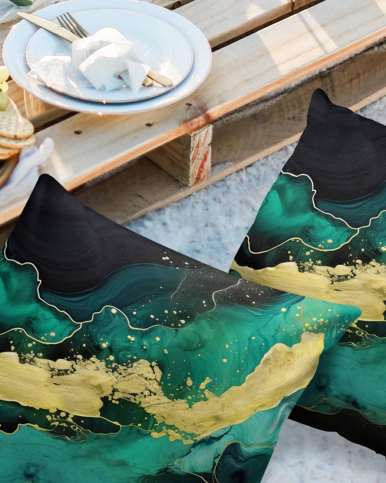 LEOKOTI Turquoise Black Outdoor Pillow Covers 18